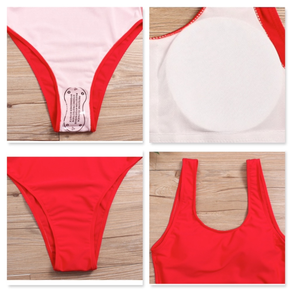 High Leg Bright Red Swimsuit Monokini One Piece - Picture 8 of 8
